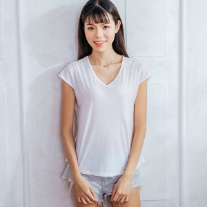 【Neoner涼感衣】超細涼絲包袖V領T恤-白